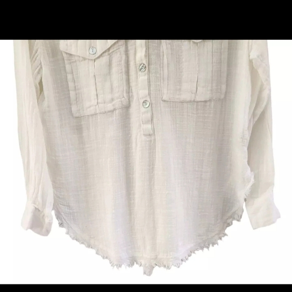 Free People White Talk To Me Button Gauzy Top Blouse Beach Womens Small - Picture 3 of 7